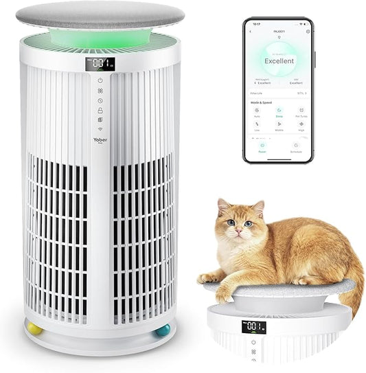 Large Air Purifiers for Home Large Room up to 4200ft², Yaber HEPA Air Purifier for Home Pets, Auto Mode PM2.5 VOC Monitor with Lights, APP Smart Air Cleaner for Pet Hair Odor Pollen Smoke Dust