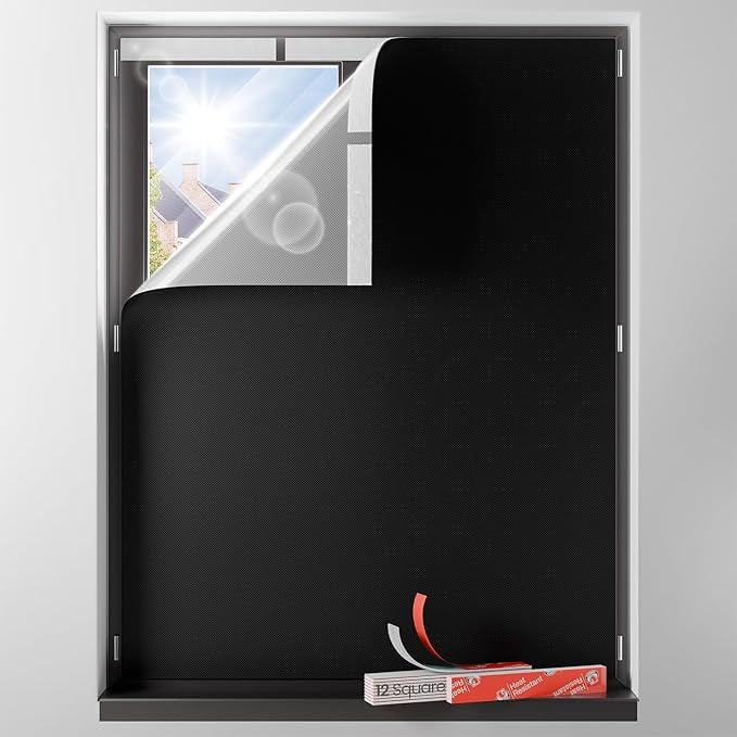 Sumobaby Blackout Curtains for Bedroom Portable 64"x60",No Drill Blackout Shades with Upgraded Hook&Loop Tapes,100% Black Out Window Cover,Thermal Insulated Blinds for Bedroom,Nursery(1 Panel,Black)