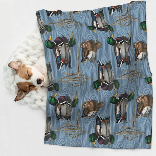 Pet Blanket for Travel and Home, Beauty Mallard Ducks Hunting, Reversible Plush Dot Design with Soft Grip Texture on One Side Perfect for Car Seats Moving Vehicles