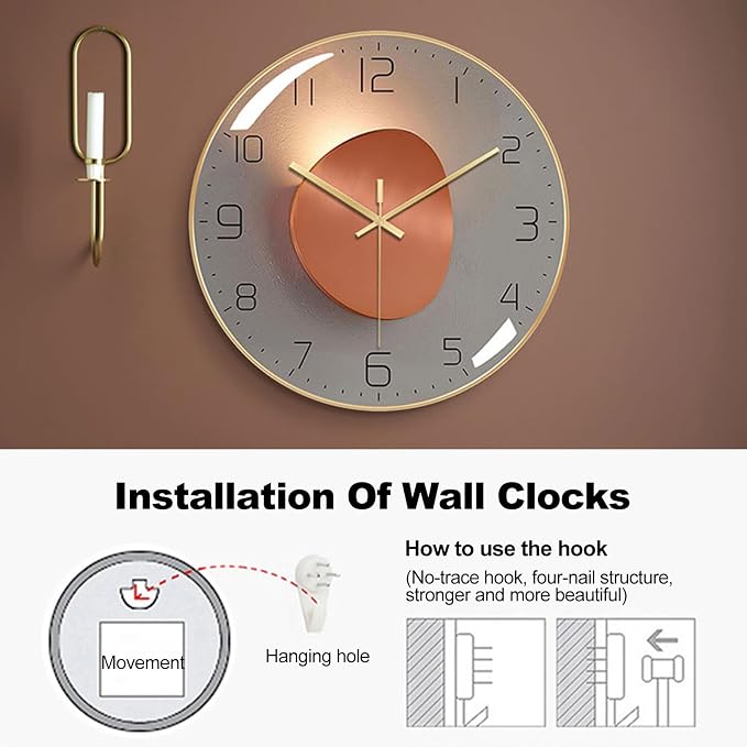 Ergocar Wall Clock, Art Deco Wall Clock, Non-Ticking Silent Modern Metal Wall