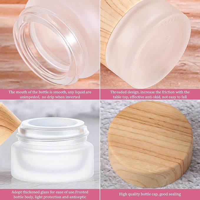 Geiserailie 3 Pieces Glass Cosmetic Containers Empty Sample Jars with Leak Proof Lids Makeup Sample Containers for Lotion Cream Cosmetic (50,30,15 Gram)