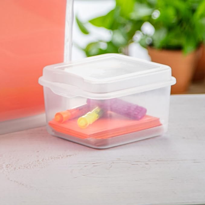 Sterilite 12-Pack FlipTop Stackable Square Small Storage Bin with Hinging Lid, Clear