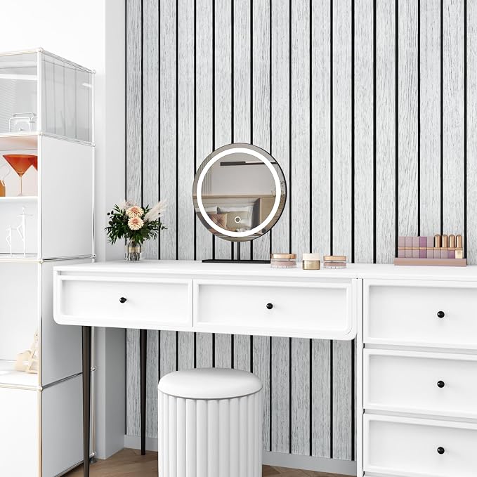 White/Grey Wood Slat Panels for Interior Wall Decor Self Adhesive Textured 3D