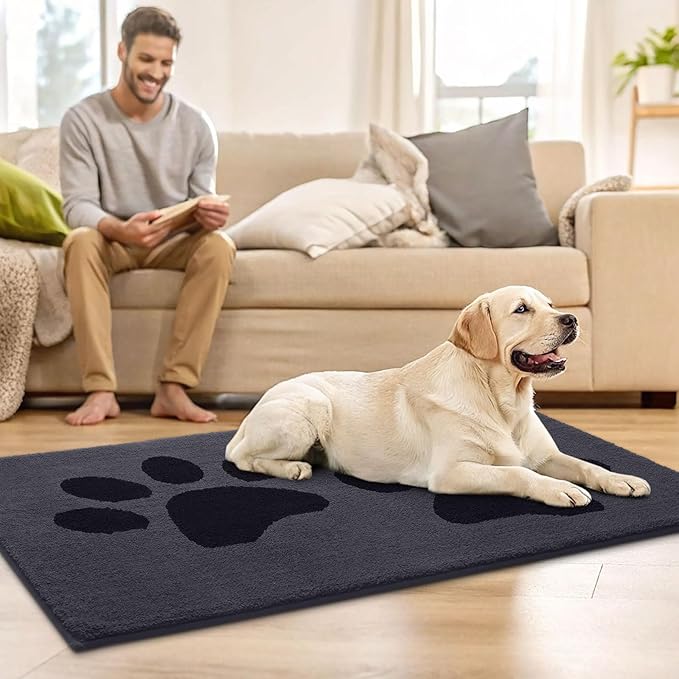 Buganda Dog Door Mat for Muddy Paws, Absorbent Dirt Trapper Washable Indoor Doormats, Non Slip Low-Profile Mud Mat for Dogs, Front Entrance Doormat for Inside Floor (40x32 Inches, Black)