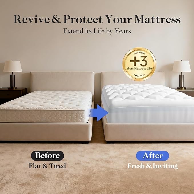 OhGeni Cooling 4 inch Dual Layer Twin XL Mattress Topper for College Dorm Room Essentials, 2 inch Gel Memory Foam, 2 inch Down Alternative Pillow Top Pad, Mattresses Cover for Bed, 6”-19” Deep Pocket