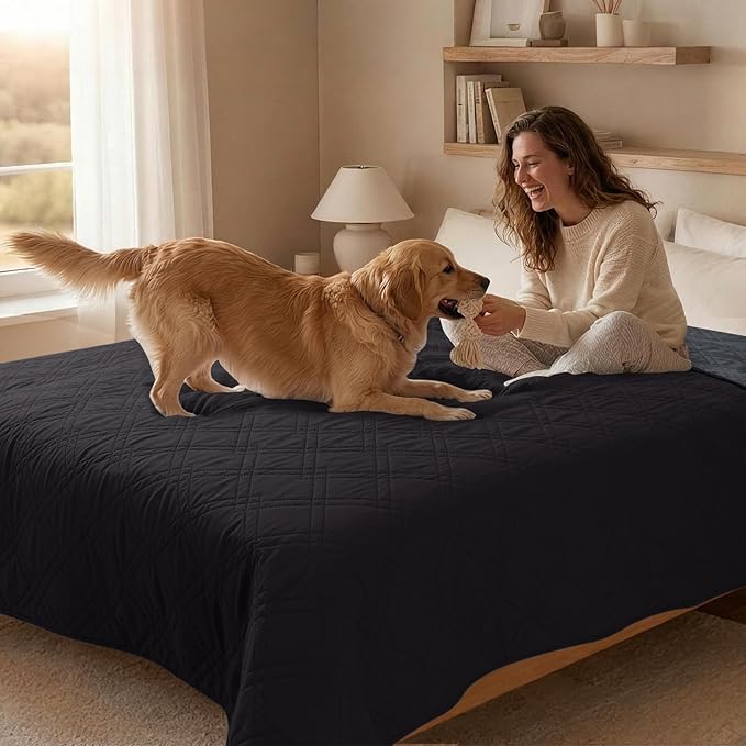100% Waterproof Dog Couch Protector, Triple-Layer Waterproof Dog Bed Cover Pet Blanket Reversible 2-Tone Sofa Shield, Non-Slip Furniture Guard for Pets(30×71 Inch, Black+Blackish Gray)