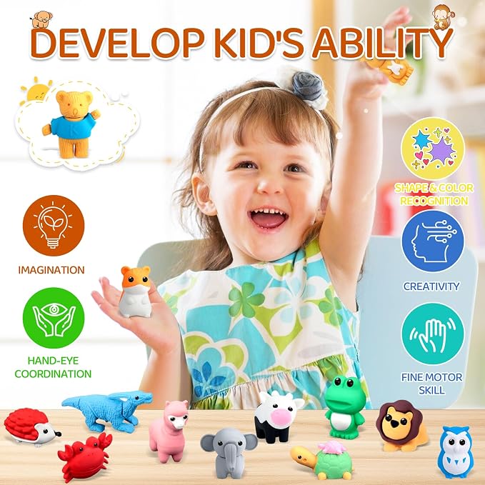 URSKYTOUS 111Pcs Animal Erasers Desk Pets for Kids Animal Pencil Erasers Bulk Puzzle Eraser Toys Gifts for Classroom Prizes,Game Reward,Treasure Box,Easter Egg Fillers,Goodie Bag Stuffer,Party Favors