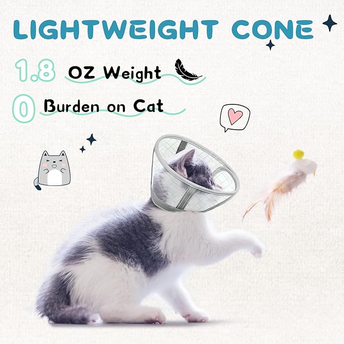 Supet Cat Cone Collar Soft to Stop Licking Scratching, Breathable Comfortable Mesh Recovery Cone for Cats After Surgery Neuter, Lightweight E Cone Collar Alternative (S)