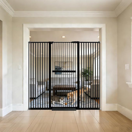 Lumizone Extra Tall Cat Gate 61.02" High Pressure Mounted Extra Wide 63.39"-67.32" (17Sizes) 1.37" Gap No Drilling Auto-Close Tall Pet Gate for Dogs (Black, 63.39"-67.32" W)