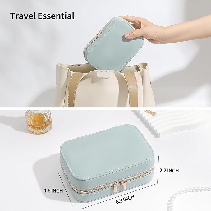 Genuine Leather Travel Jewelry Organizer Case with Mirror for Women, Small Mini Portable Jewelry Box for Ring Earrings Necklace Bracelet Luxury Gift for Women（Lilac）