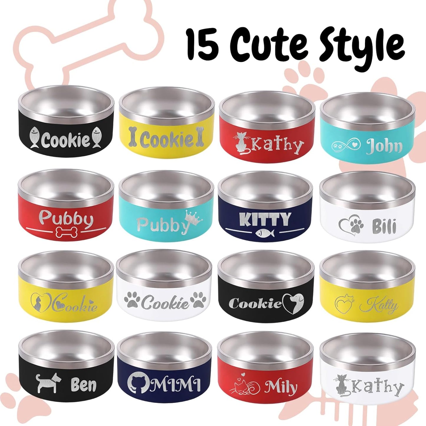 64OZ Personalized Dog Bowl Laser Engraved Custom Pet Name 18/32/42/64 oz No Slip Stainless Steel Insulated Bite-Resistant Food Water Dishes-Red