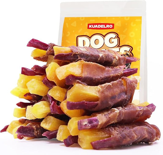 Dog Treats Duck Wrapped Double Sweet Potato, High Protein Duck Jerky Training Treats Low Fat Dog Snacks Soft Healthy Chews for Small Medium Large Breed 10.54oz
