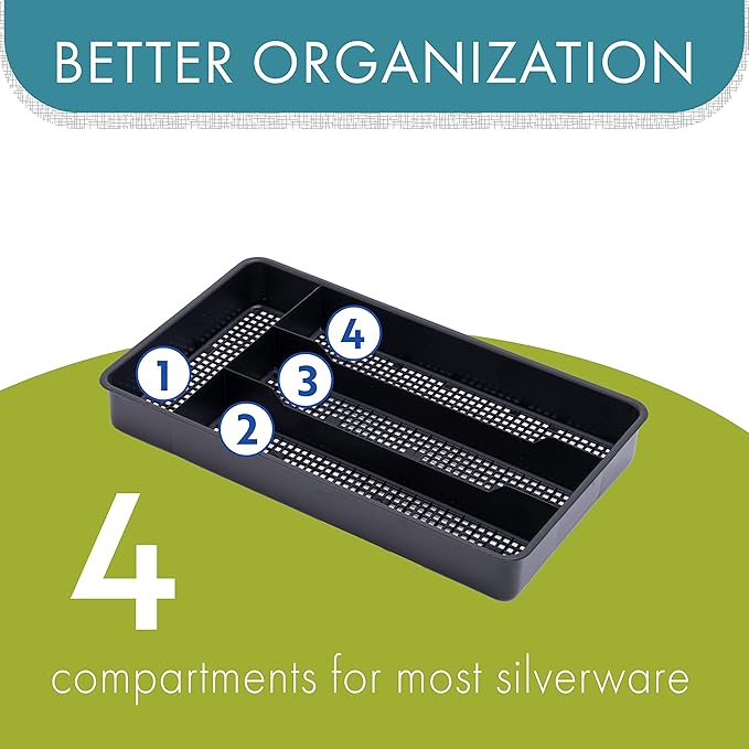Dial Industries Small Cutlery, Utensil, Silverware Kitchen Drawer Organizer Tray, Black