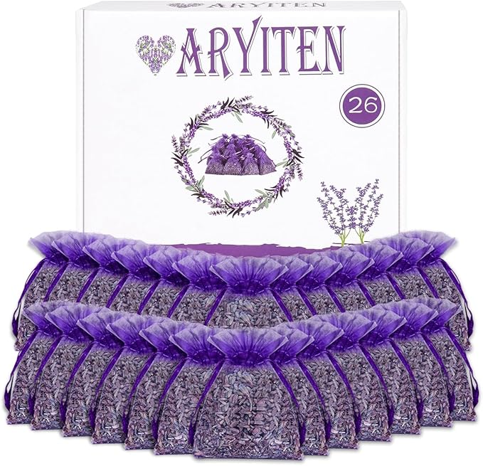 26 Pack French Lavender Sachet Bags, 100% Natural French Potpourri Dried Lavender Sachets for Drawers and Closets, Strong Smell Fragrance Fresh Scents Home