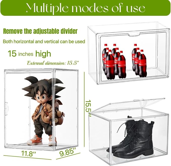 XX-Large Clear Boot & Shoe Display Case with Divider, 2 Pack