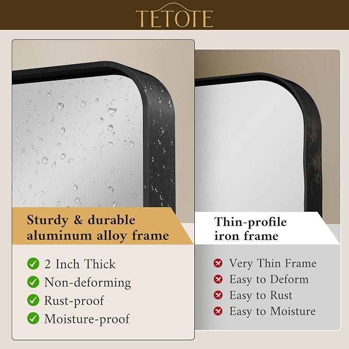 TETOTE 60 x 40 Inch Black Frame Mirror, Bathroom Vanity Mirror