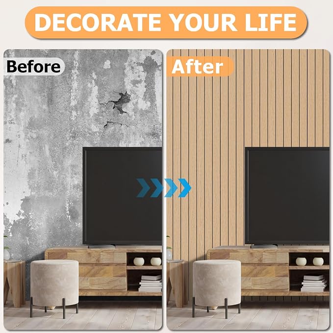 Arthome Peel and Stick Slat Wall Panels 15.7 "x240, Self-Adhesive PVC Wood