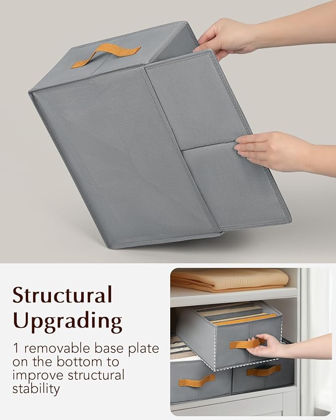 Clothes Organizers and Storage - 4/5/7 Grids Fabric Jeans Organizer with Handles, Foldable Closet Organizers Dividers, Wardrobe organizer for Pant, Sweater, T-shirt, Scarf, 6 Pack, Pale Grey