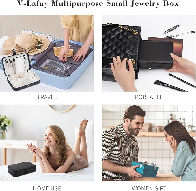Small Jewelry Box, Travel Jewelry Case Portable Jewelry Boxes for Women, 2-Layer Mini Jewelry Travel Organizer, Gift for Women Girls, Black A