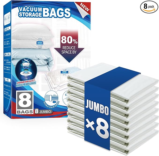 TAILI 8 Pack Vacuum Storage Bags for Comforter and Blankets, Jumbo Vacuum Seal Bags for Bedding 40x31 Inch, Space Saver Bags for Clothes, Pillows, Saving More Closet Space