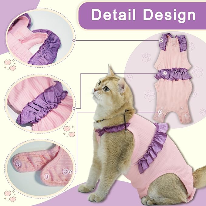 Cat Recovery Suit,Kitten Onesie After Surgery,E-Collar Alternative for Abdominal Wound and Skin Diseases,Soft Breathable Bodysuit After Spay（Yellow-s）