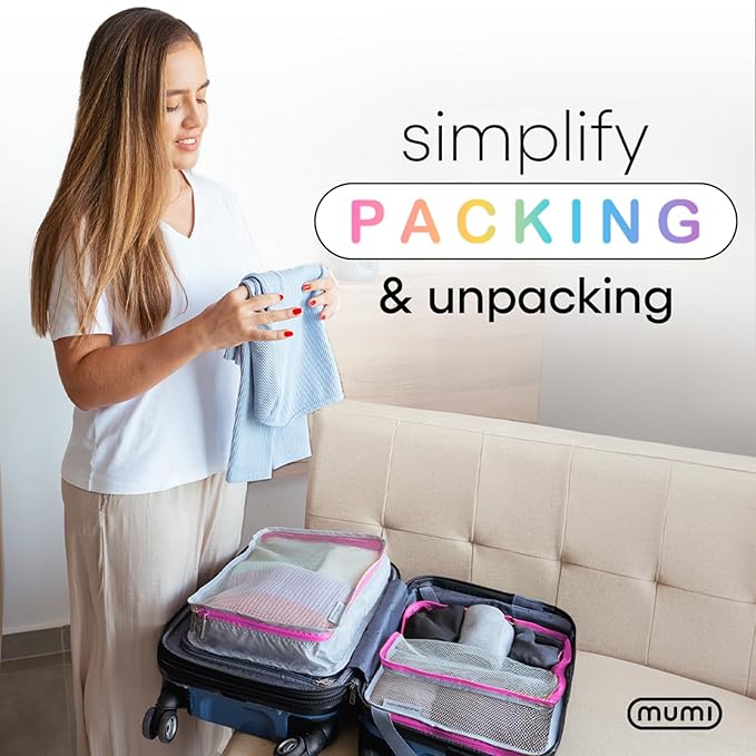 MUMI Packing Cubes - 5 Compression Packing Cubes for Travel, Luggage Organizer Bags for Suitcases, Carry-On, Duffle or Backpack – Mesh, Waterproof Bags for Clothes, Kids & Travel Accessories - Aqua