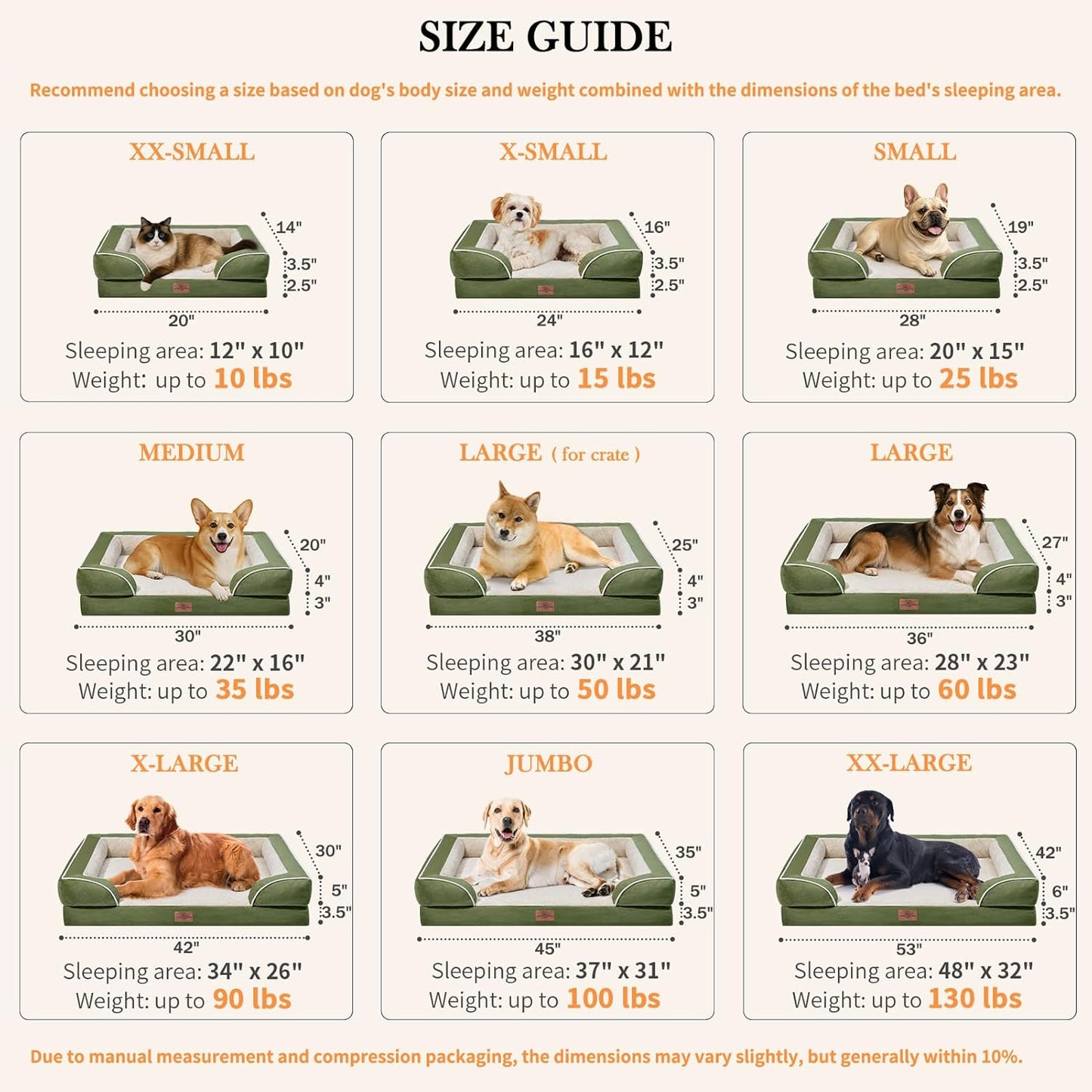 Comfort Expression Small Dog Beds Waterproof Orthopedic Foam Dog Sofa Beds for Small Dogs Comfy Pet Bed with Washable Removable Cover & Non-Slip Bottom(X-Small,Light Green)