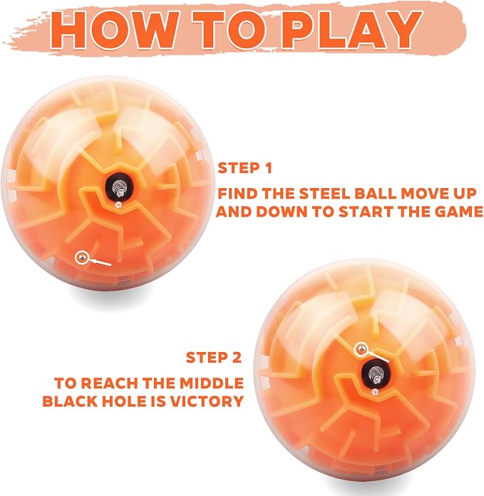3D Memory Sequential Maze Ball, Puzzle Ball Toy, Brain Teasers for Kids 8-12 - Challenges Game Lover Balls Brain Teasers Game, Christmas Stocking Stuffers(Orange)