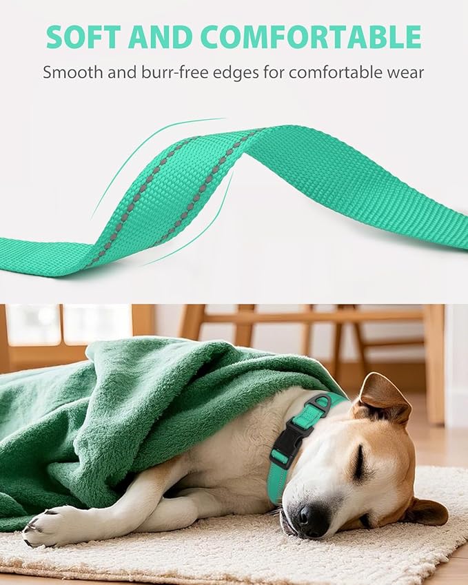 Joytale Large Dog Collar, Reflective and Adjustable Nylon Pet Collar with Quick-Release Buckle for Large Dogs, Teal, L