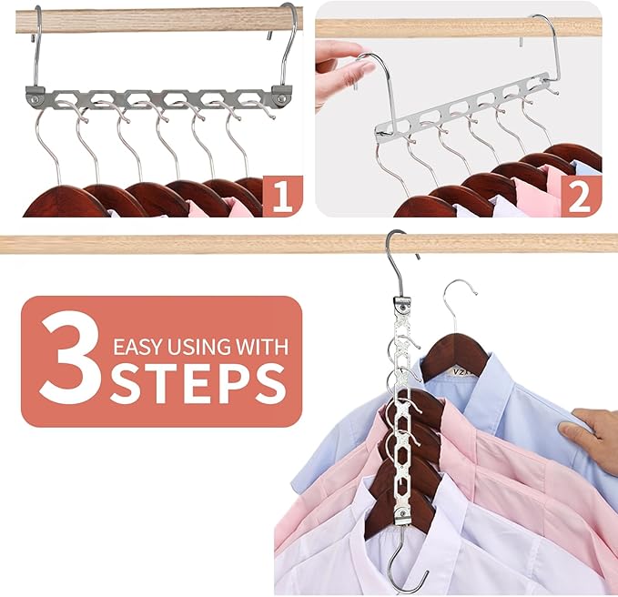 Hangers Space Saving, Metal Hanger Organizer, Closet Space Savers, Collapsible Magic Hangers for Heavy Clothes, Closet Organizers and Storage, College Dorm Room Essentials (Upgrade Chrome Metal)