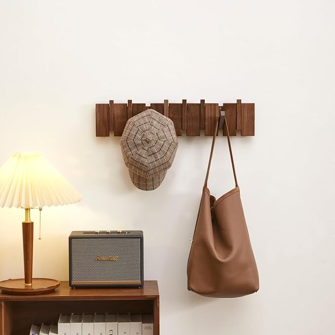 QUELLANCE Wood Coat Rack Wall Mount, Coat Hooks Hanger Wall Mounted, Heavy Duty
