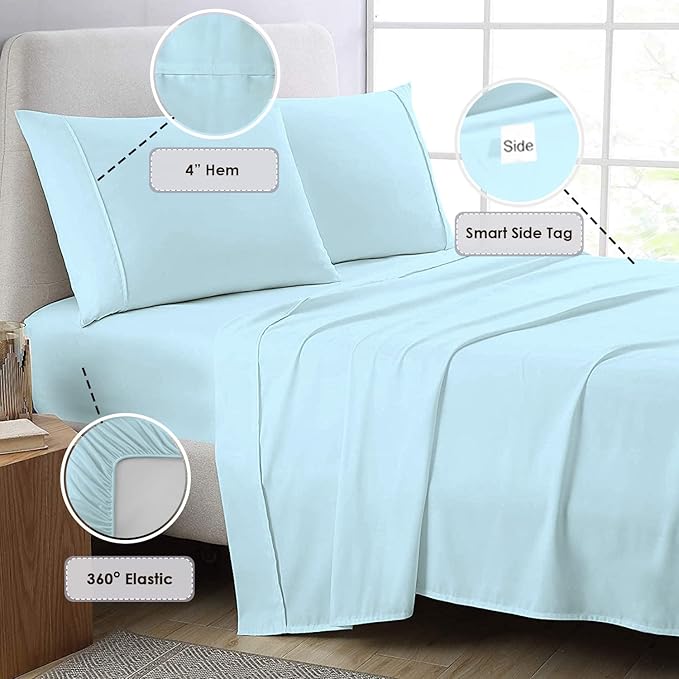 Pizuna Pure 100% Cotton Split King Sheet Set Baby Blue, 800 Thread Count 100% Long Staple Cotton Split King Sheets for Adjustable Bed, 15" Deep Pocket Sheets (Combed Cotton Bed Sheets)