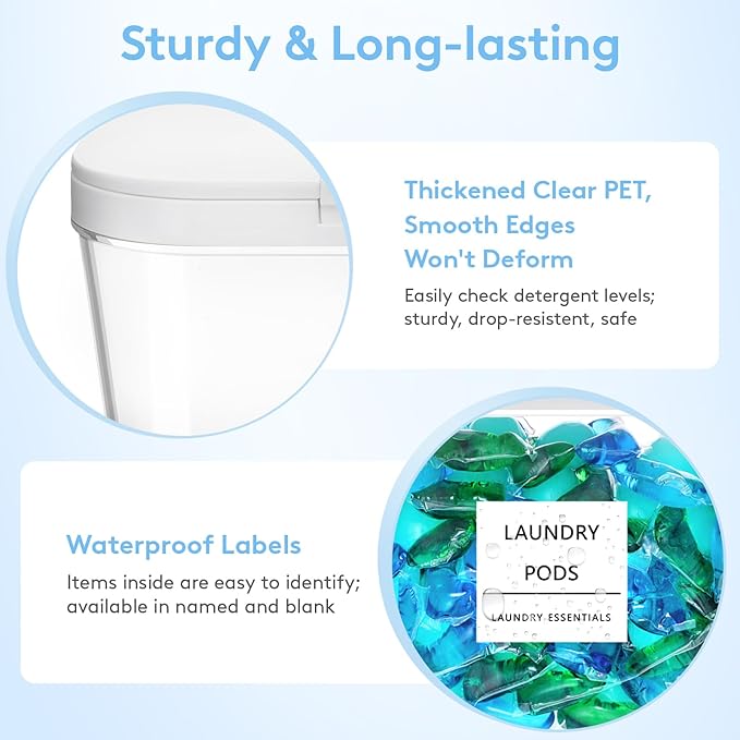 Lifewit Laundry Pods Container with Pop-up Lid, Detergent Dispenser, Dryer Sheet Holder, Laundry Room Organization Storage Jars for Washing Powder, Soap, Scent Booster Beads,0.5+0.72gal, 3 Pcs