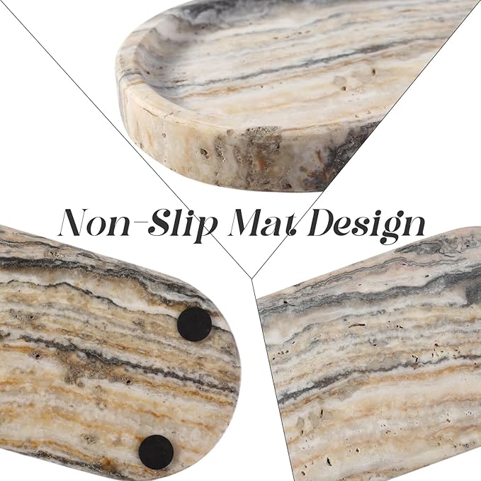 Koville 10"x5" Marble Vanity Tray for Bathroom Kitchen Countertop, Natural Marble Trays for Home Decor, Perfume Organizer Jewelry Dish, Stone Tray for Dresser, Decorative Candles Trays