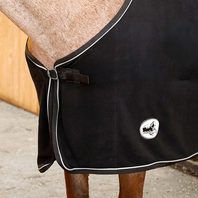 Jeffers Equine Elite Fleece Horse Cooler Blanket, 81 Inch – Soft, Adjustable Fit, Lightweight, Easy Care, Moisture Wicking Cooling Sheet with Surcingle for Post Exercise, Travel for Horses – Black
