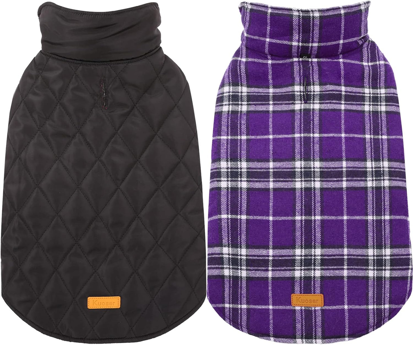 Kuoser Warm Dog Coat, Waterproof Dog Jacket for Extra Large Dogs, Adjustable Durable XXL Doggie Winter Coat Reversible Puppy Cold Weather Apparel from Small to Large Breed, Purple XXL
