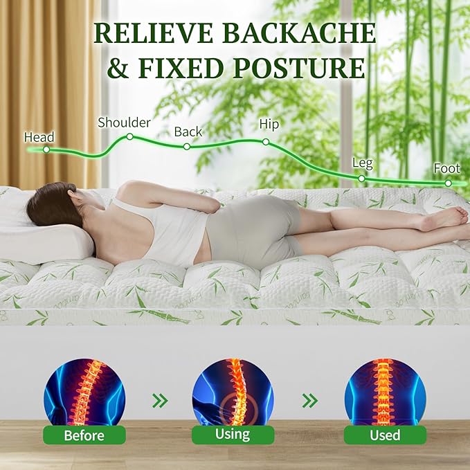 Mattress Topper Short Queen Size,Viscose Made from Bamboo Pillow Top Mattress Topper,1200 GSM Cooling Mattress Pad,2In Extra Thick Pillow Top for Back Pain with 8"-18" Deep Pocket(60"x75")