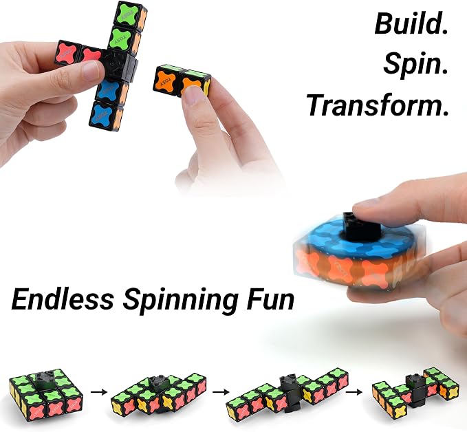 TOSY Magnet Fidget Spinner Mini - 8 Blocks, 3 in 1 Toy: Transformable Fidget Spinner, Infinity Cube, 2x2 Puzzle Cube, Stress Relief, STEM Magnet Tiles Birthday Gift for Kids/Boys/Girls/Adults, 2-Pack
