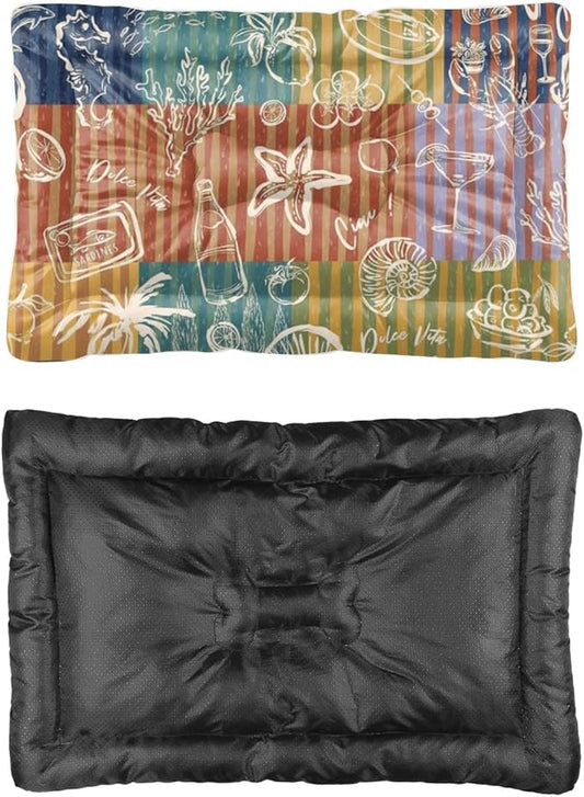 Colorful Summer Beach Comfort Dog Bed Dog Bed Mats for Crates Pads for Dogs Crate Washable Non-Slip Cushions Lining Pet Crates Pillows Pad Mat Medium Sized Indoor Outdoor 36X24 Inch