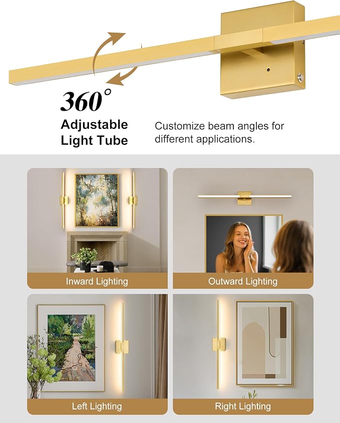 Rayogale 8000mAh Battery Operated Wall Sconce, 3000K/4500K/6000K Dimmable Gold