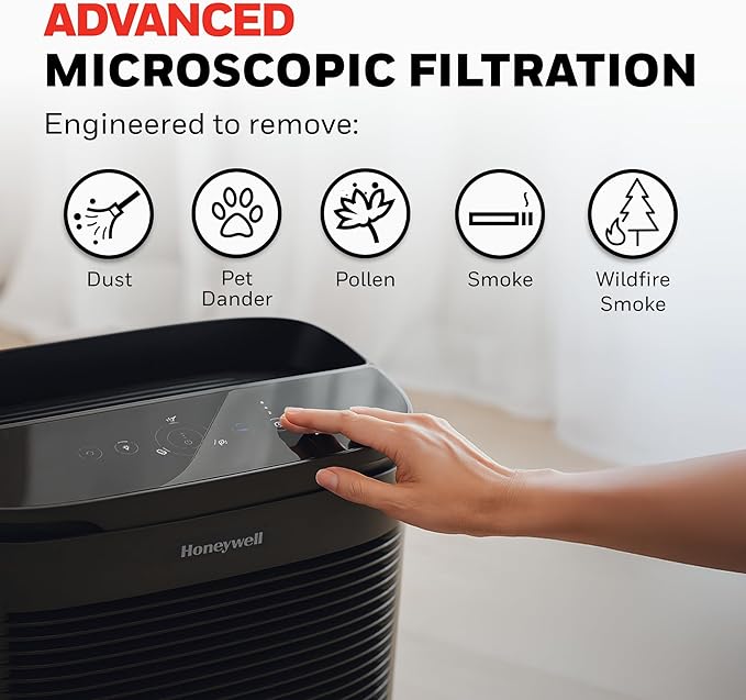 Honeywell PowerPlus HEPA Air Purifier for Home, 968 Ft² Rooms in 1 hour, Reduces Allergens, Dust, Pollen, Smoke, Pet Dander, Odors, Black, HPA3100