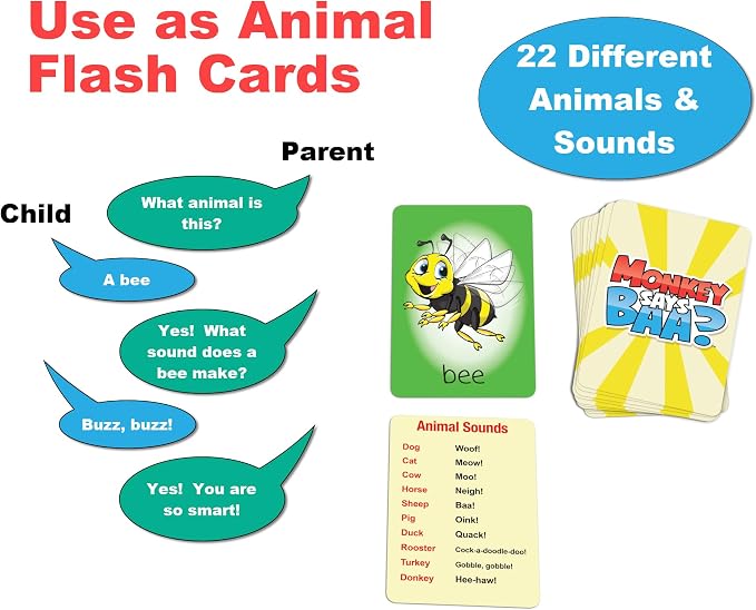 Monkey Says Baa? – Animal Matching Game for Kids Ages 4 and Up | Fun Preschool Learning Activities with Mimicked Animal Sounds & Charades for Sensory Play – Birthday Gift for Boys & Girls (Pack of 2)