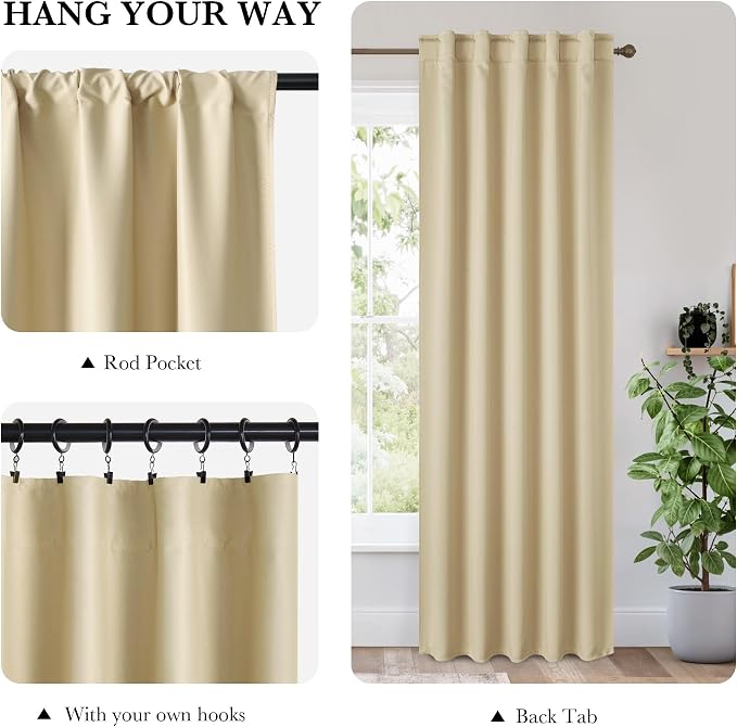 RYB HOME Bedroom Blackout Curtains 63 inches Long, 100% Blackout Thermal
