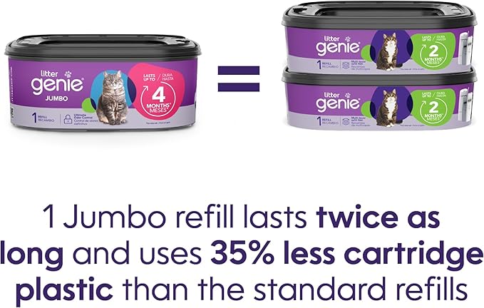 Litter Genie Refill Bags | Jumbo 6-Pack 168 total ft | Up to 24 months of supply in 6 cartridges | Ultimate Odor Control Cat Litter Bags