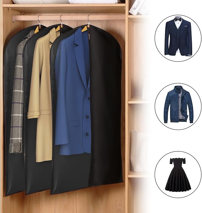 KEEGH 43" Garment Bags for Hanging Clothes, Suit Cover Bags for Men, Suit Bags for Closet Storage or Travel, Suit Protector Bag Clothes Cover for Suits Shirts Coat with Big Clear Window, 6 Pack, Black