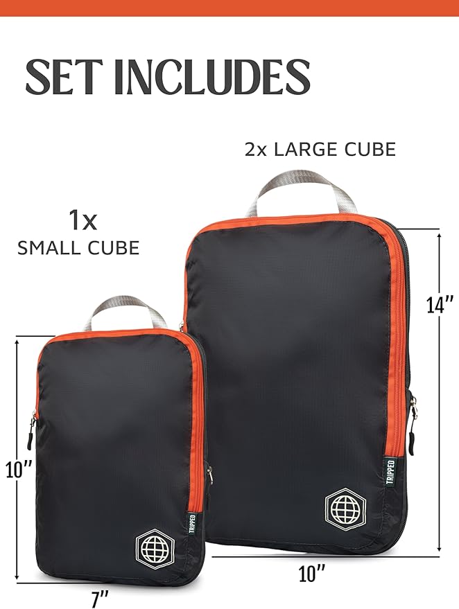Compression Packing Cubes Set for Travel - Lightweight, Durable Clothes Organizer for Carry-On Luggage and Suitcases by TRIPPED Travel Gear