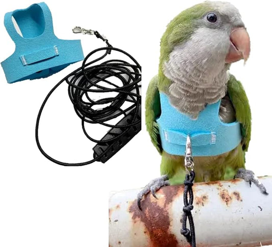 Bird Flight Harness Vest, Parrot Flight Suit with Leash for Parakeets Cockatiels Conures Budgies, Bird Flying Clothes with Rope and Handle for Outdoor Activities Training (M, Blue)