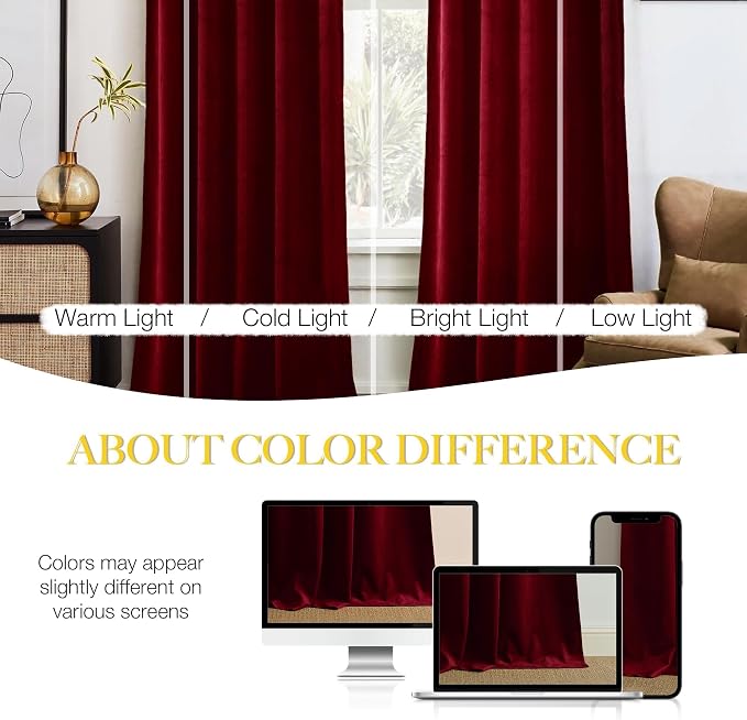 NICETOWN Christmas Red Velvet Curtains 90 inches Long 2 Panels Set, Thermal