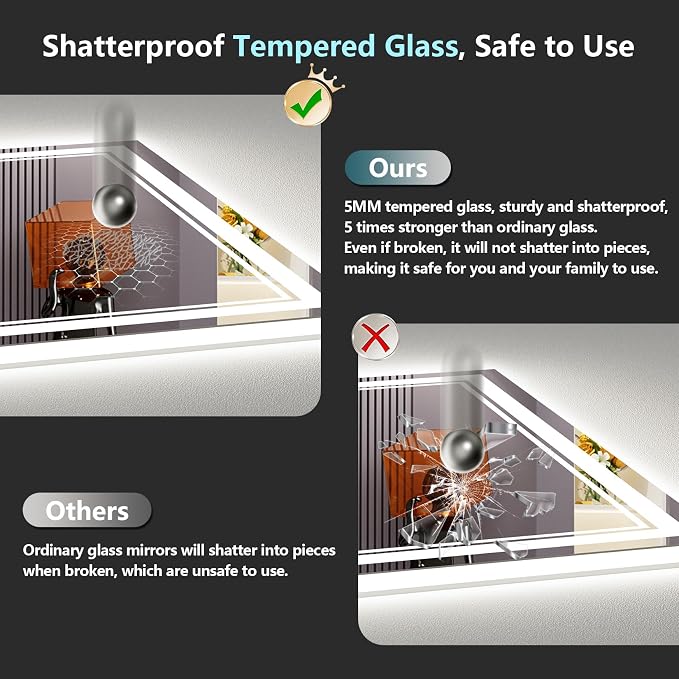48x28 LED Bathroom Mirror with Lights, Backlit and Front Lit Anti-Fog Lighted