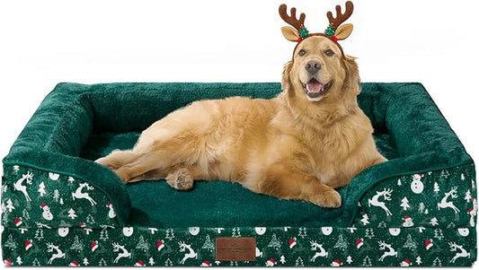 Comfort Expression Orthopedic Dog Bed for Extra Large Dogs 42x30 Inch, Waterproof Egg Crate Foam XL Pet Bed, Gifts for Christmas, Dog Couch with Washable Cover & Non-Slip Bottom, Christmas Green
